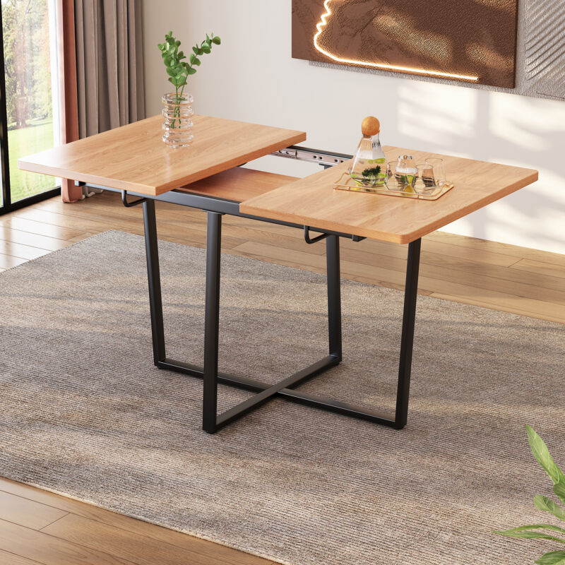Modernluxe - Table à manger extensible 4 à 6 personnes en mdf et métal - Naturel & Noir