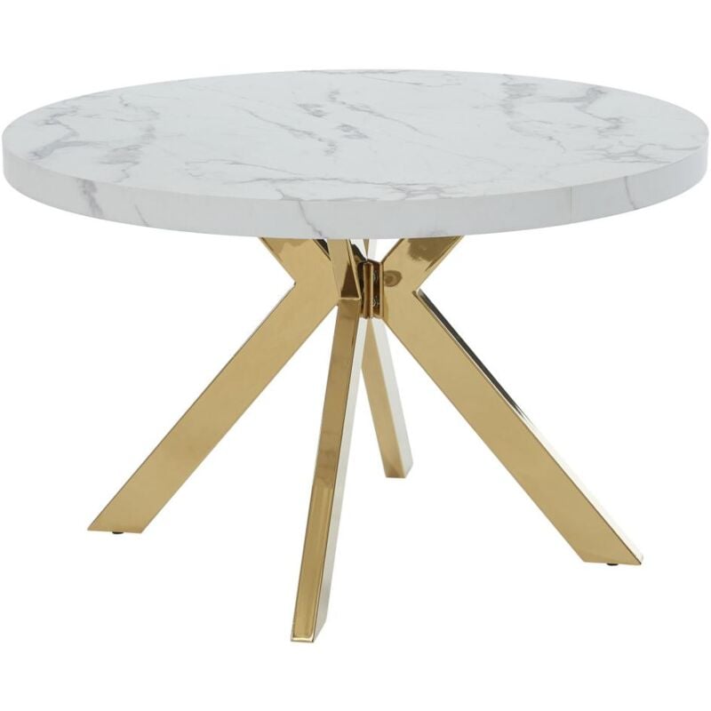 Vente-unique - Table à manger extensible 4 à 8 personnes en mdf et acier - Effet marbre blanc et Doré - komoni