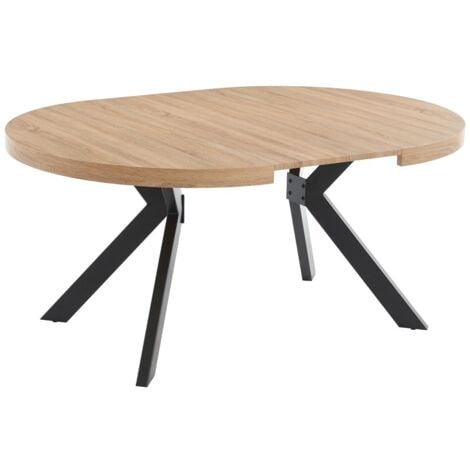 VENTE-UNIQUE Table à manger extensible 4 à 8 personnes en MDF et acier - Naturel clair et noir - KOMONI
