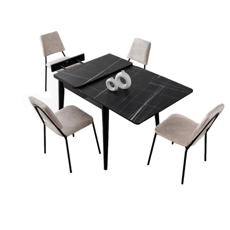 Concept-usine - kavala - Table à manger extensible 4 personnes marbre noir 80 cm