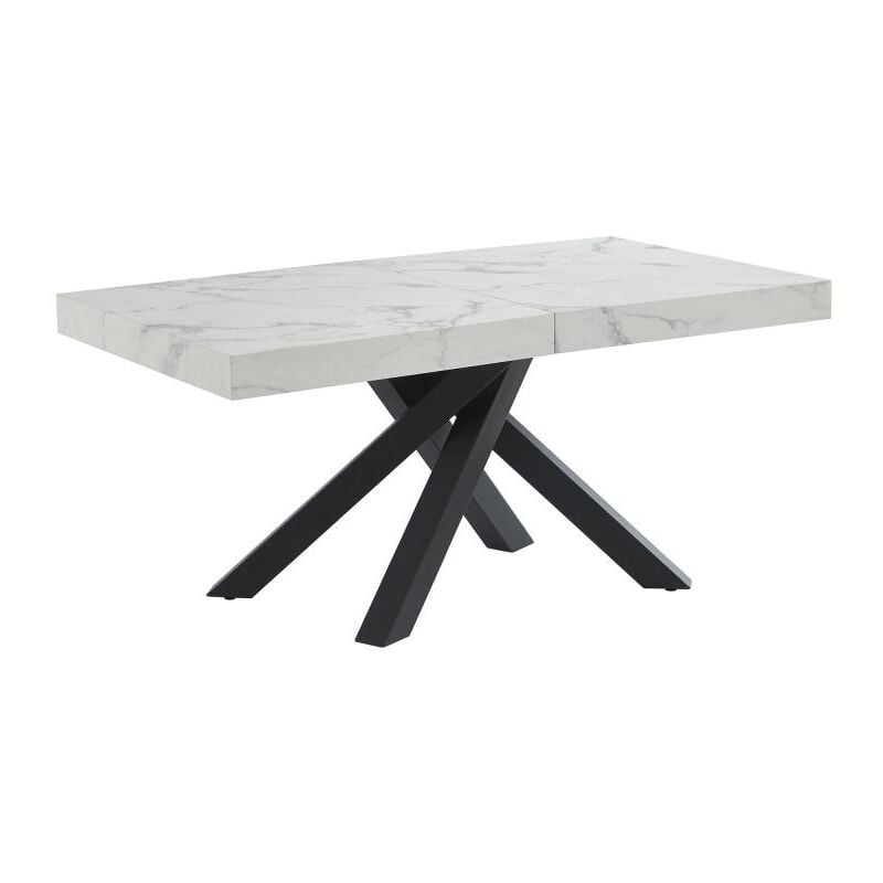 Table à manger extensible 6 à 10 personnes en MDF et métal - Effet marbre blanc et noir - CATONAV