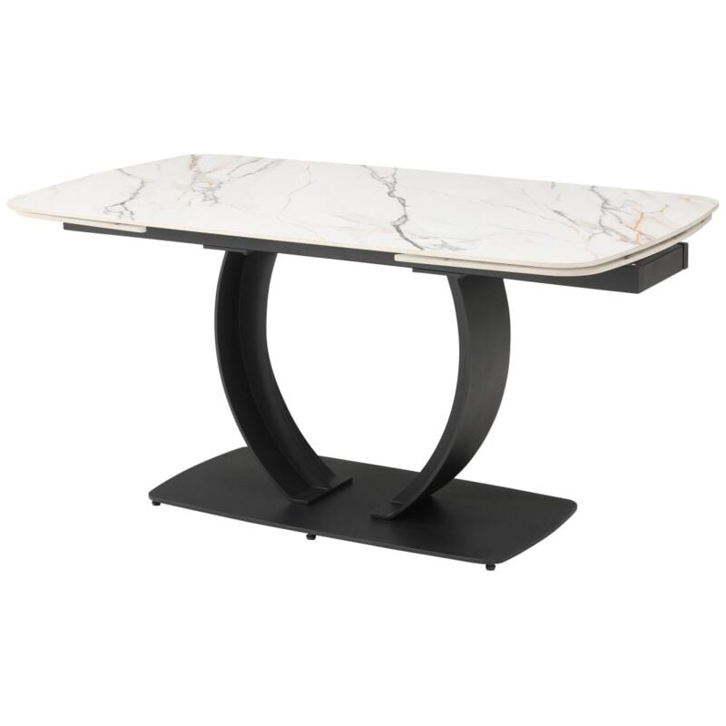 Vente-unique - Table à manger extensible 6 à 10 personnes en céramique et métal noir - Effet marbre blanc - olifia de Maison Céphy