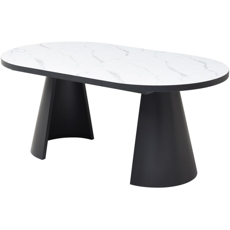 Vente-unique - Table à manger extensible 6 à 10 personnes en mdf et métal - Effet marbre blanc et Noir - korizea
