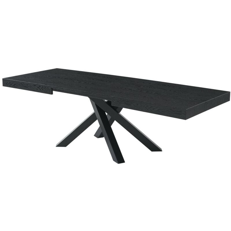 Vente-unique - Table à manger extensible 6 à 10 personnes en mdf et métal - Noir - catonav