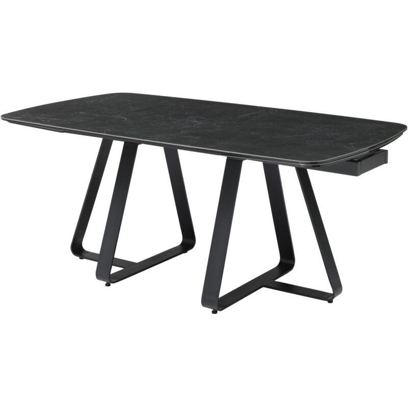 Table à manger extensible 6 à 10 personnes en verre trempé et céramique - Effet marbre noir - MARDONA