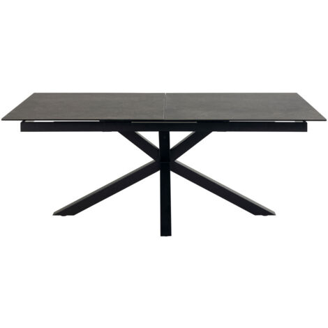 Table à manger extensible 6 à 12 personnes en céramique et métal 200-240x100cm - Noir - EUREMA