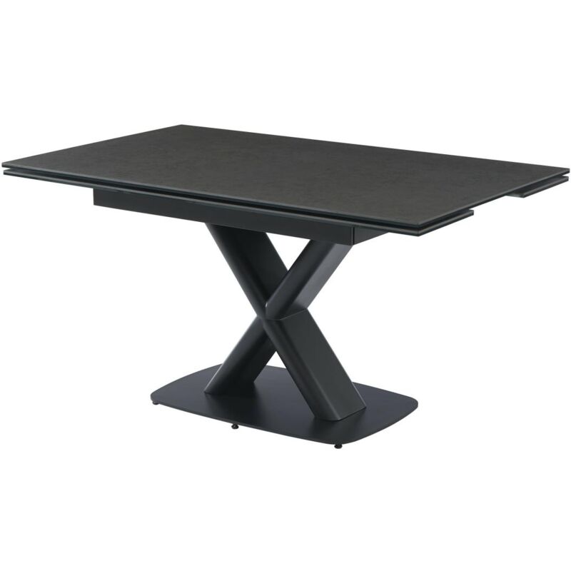 Vente-unique - Table à manger extensible 6 à 8 personnes en céramique, verre trempé et métal - Anthracite et Noir - miazelo de Maison Céphy
