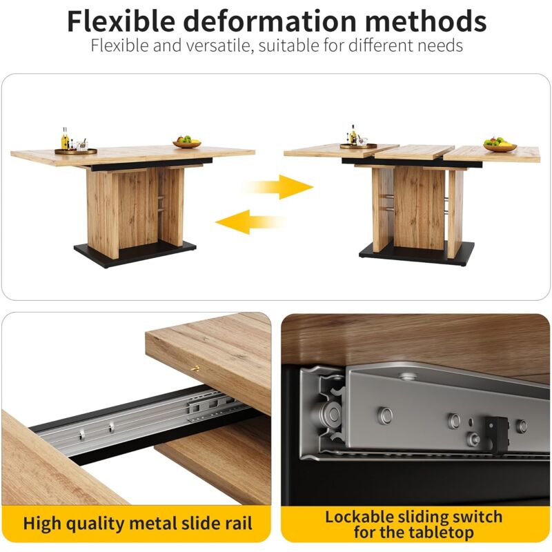 Aiducho - Table à Manger Extensible Télescopique (119-158,5x80 cm), Style Bois Rustique Moderne, Pour 4-6 Personnes - Cuisine et Salon