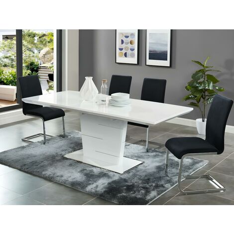 Table à manger extensible AMELLE - 6 à 8 couverts - MDF Laqué Blanc - Blanc