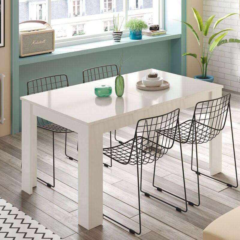 Mobimarket - Table à manger extensible blanche 140 cm (largeur) x 78 cm (hauteur) x 90 cm (profondeur) - Blanc brillant