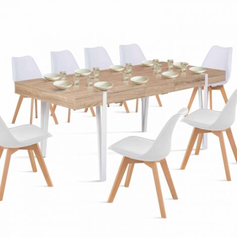 Table à manger extensible AUSTRIA 6-10 personnes bois pied épingle blanc 160-200 cm - Bois-clair