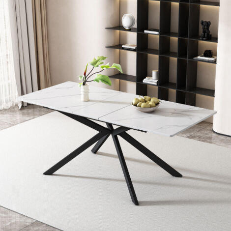 Table à manger extensible automatique pieds croisés texture marbre