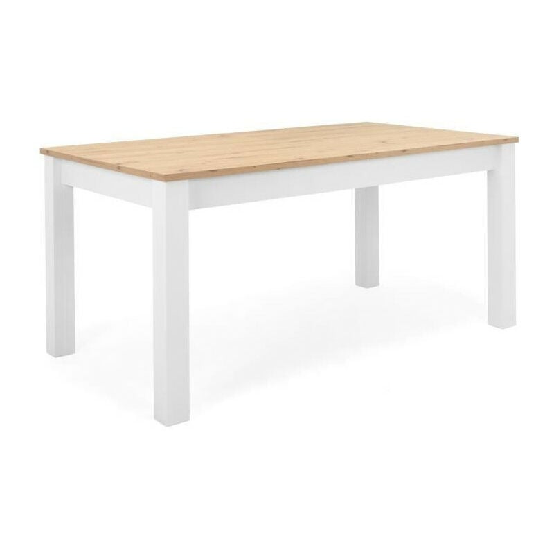Table a manger extensible bergen - Décor chene artisan et blanc - Rallonge 55 cm - Jusqu'a 12 personnes - l 160-215 x p 90 x h