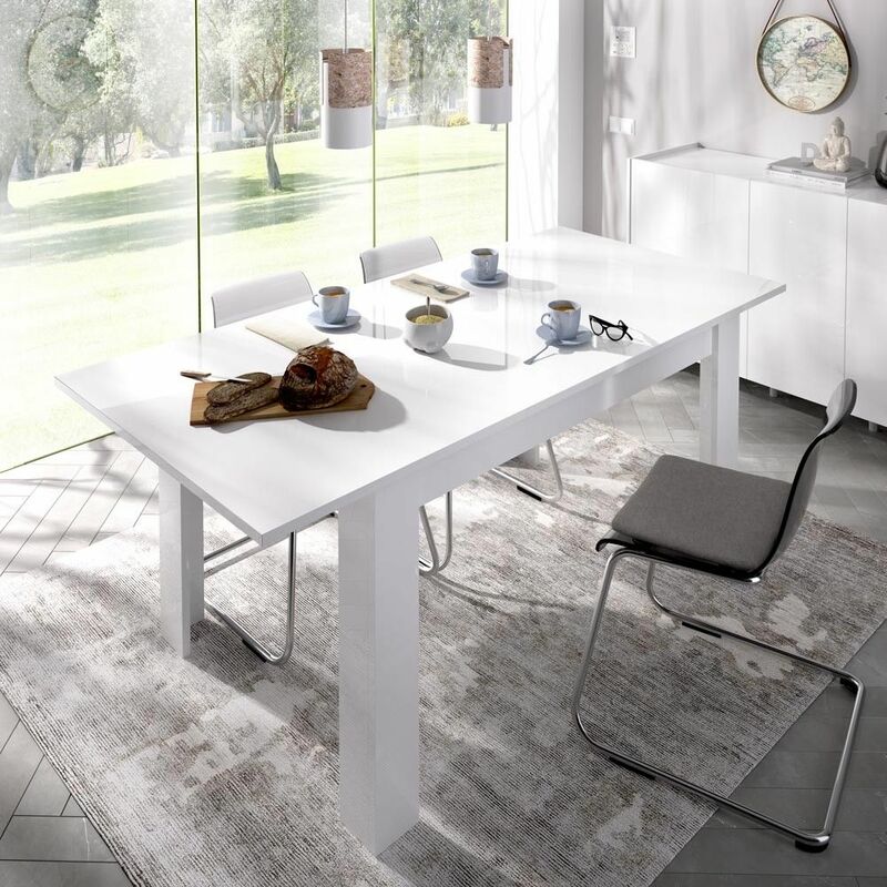 Ventemeublesonline - Table à manger extensible blanche Dine Blanc brillant 140-190 x 77 x 90 cm - Blanc brillant