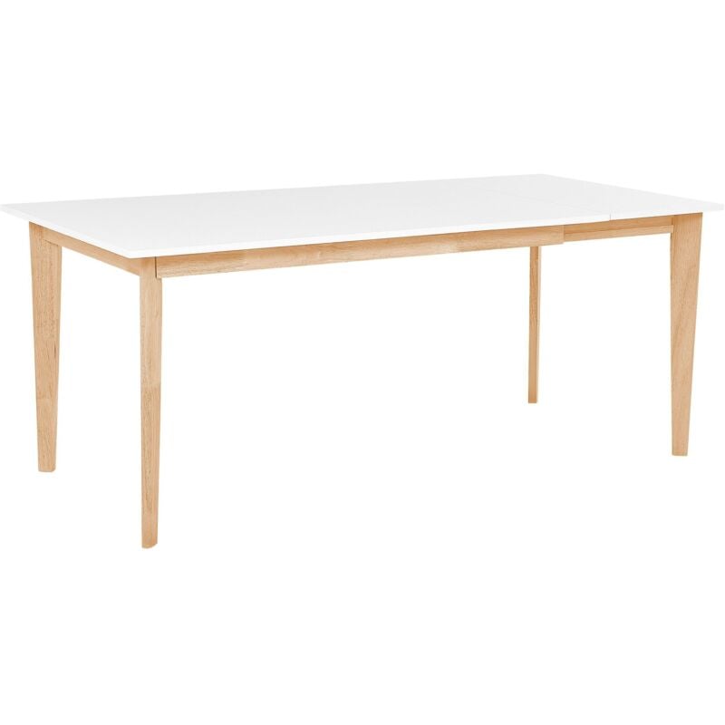 Beliani - Table de Salle à Manger Extensible Blanche avec Piétement en Bois 140/180 x 90 cm 6 Personnes pour Salon ou Cuisine Scandinave et Moderne
