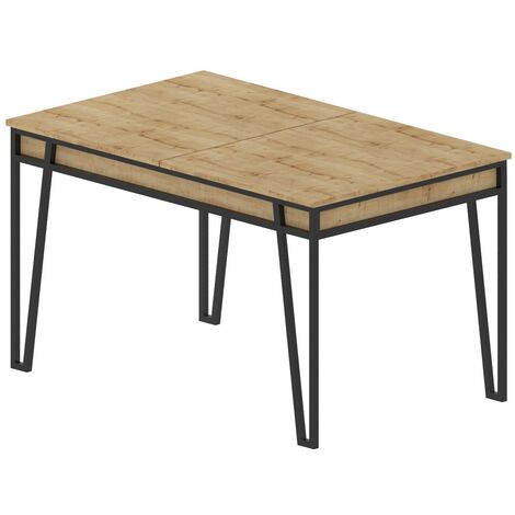 Table à manger extensible bois Chêne clair et métal noir Kasper 130-170cm