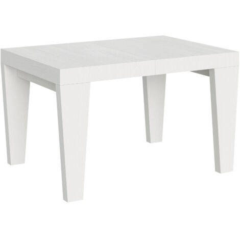 Table à manger extensible bois pieds en V Kristo 5 rallonges fines 4 pieds 130 à 390 cm-Blanc-4 pieds-5 rallonges fines-130 à 390 cm