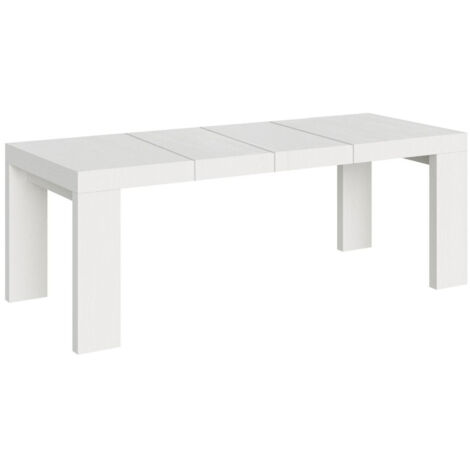 Table à manger extensible bois Ribo 180 à 284 cm 2 rallonges épaisses 4 pieds-Blanc-4 pieds-2 rallonges épaisses-180 à 284 cm