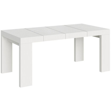 Table à manger extensible bois Ribo 4 pieds 2 rallonges épaisses 130 à 234 cm-Blanc-4 pieds-2 rallonges épaisses-130 à 234 cm