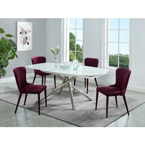 Table à manger extensible CAMELIA - 6 à 8 couverts - Verre trempé & métal - Blanc - Blanc
