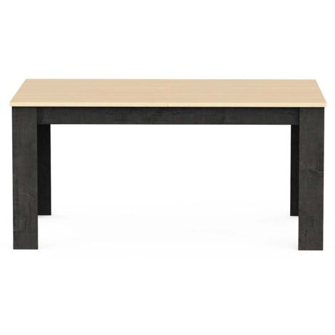 Table à manger extensible couleur chêne / anthracite - Largeur 155/205 x Profondeur 90 x Hauteur 73,8 cm