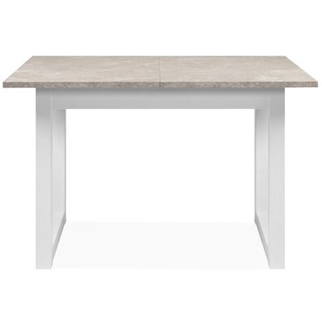 Table à manger extensible décor travertin et blanc 120-160 cm – Structure MDF – Plateau rectangulaire pour 4 à 6 personnes - L120-160