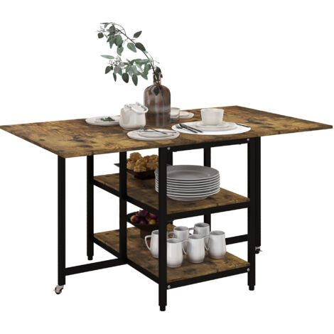 Table à manger extensible design industriel, 140x80 cm, couleur marron et noir, pliante et réglable