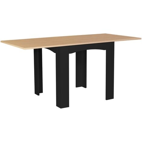 Table à manger extensible DONA 6-8 personnes noire plateau façon hêtre 80-160 cm - Noir