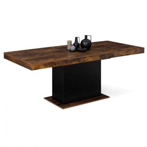 Table à manger extensible EDEN 6-10 personnes bois effet vieilli et noir 160-200 cm - Bois-foncé