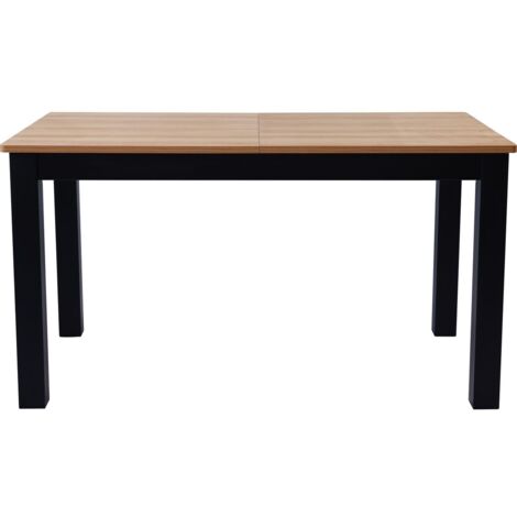 Table à manger extensible effet bois 6/8 personnes, piètement noir 140/180 cm - Lexi