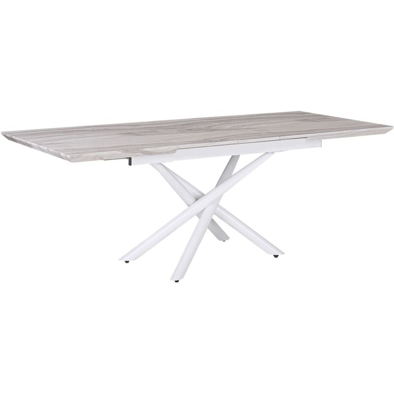 Beliani - Table à Manger Extensible 160/200 x 90 cm Plateau Effet Marbre et Pieds Acier Blanc Design Glamour pour Intérieur de Style Rétro ou Moderne