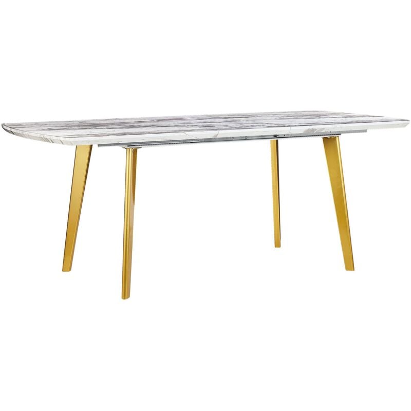 Beliani - Table à Manger Extensible 160/200 x 90 cm Plateau Effet Marbre Blanc et Pieds Acier Doré Design Glamour pour Intérieur Rétro ou Moderne