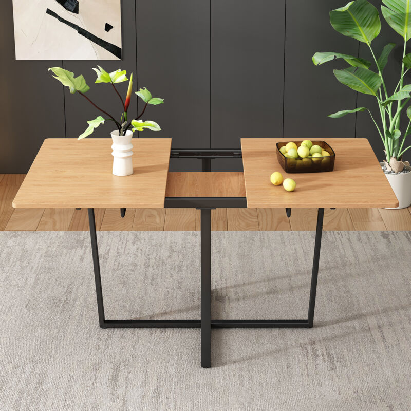 Neche - Table à manger extensible en bois 4 - 6 personnes,Table Mobile Pieds en métal noir,Moderne et Simple,Naturel 110 - 140cm