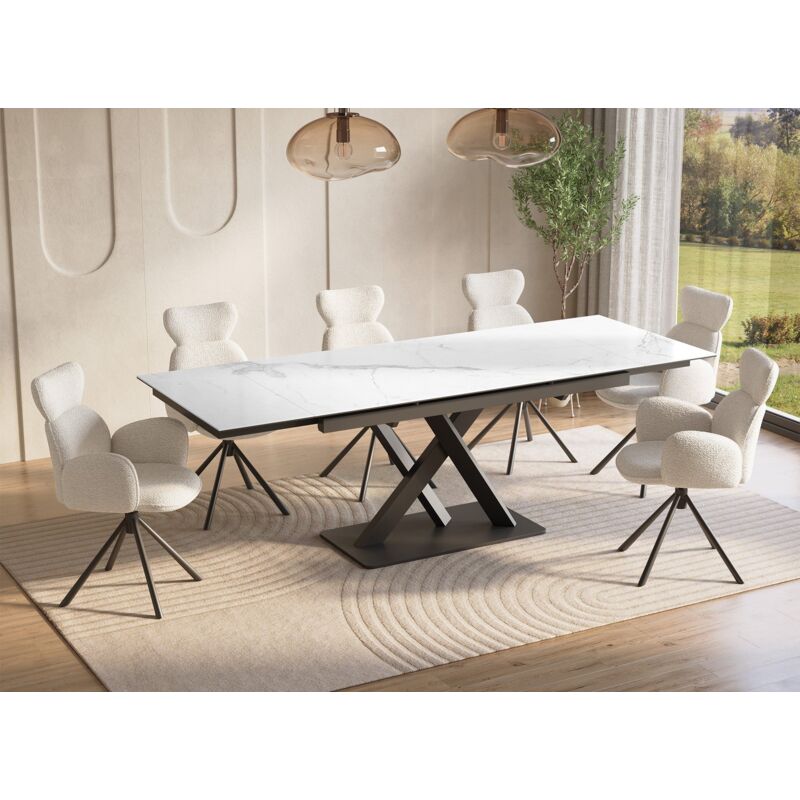 Deco In Paris - Table à manger extensible en céramique blanche 6-10 personnes Deco In Paris - Table à manger extensible en céramique blanche 6-10 personnes