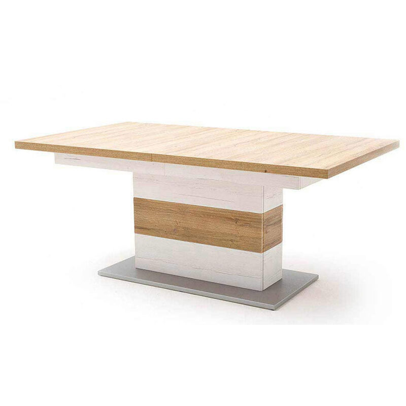 Table à manger extensible en pin coloris blanc / chêne - L.180-280 x H.77 x P.100 cm -PEGANE-