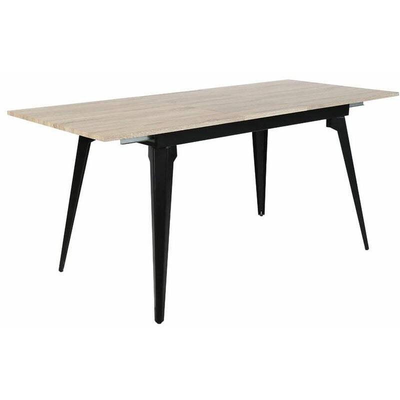 Table à manger extensible Girona, coloris chêne, pieds noirs 140 - 180 cm (largeur) x 75 cm (hauteur) x 80 cm (profondeur)