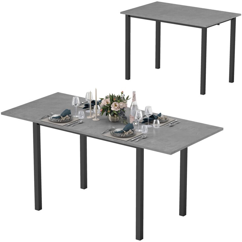 Homcom - Table à manger extensible grand plateau 6 personnes acier mdf béton ciré