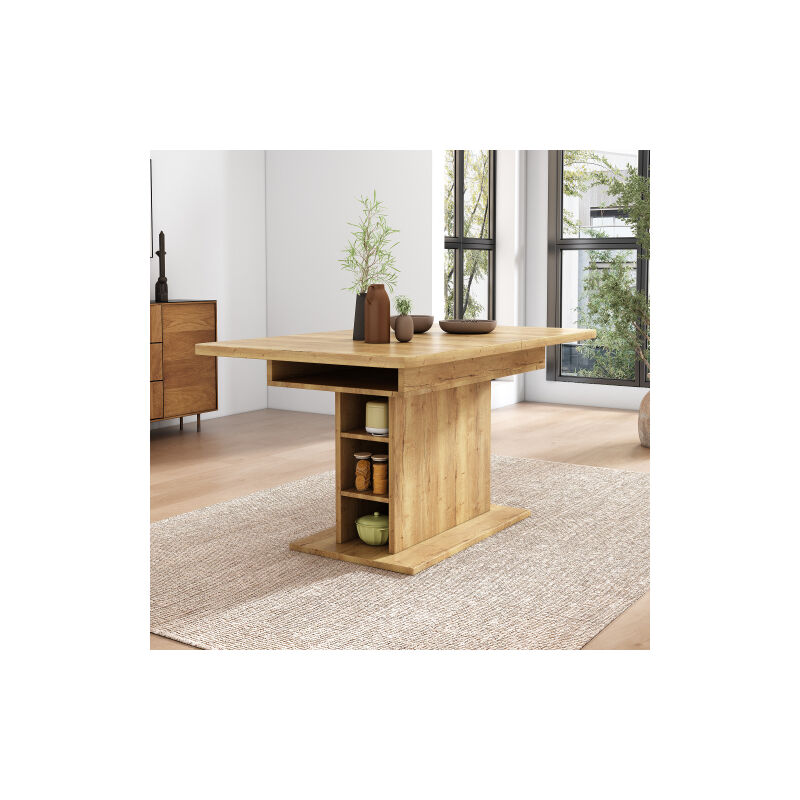 Okwish - Table à manger extensible avec espace de rangement et grand plan de travail, peu encombrante, couleur naturel, 110/130x70x75 cm