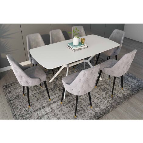 Table à manger extensible - 6 à 8 couverts - MDF laqué gris et blanc. NOAMI  II