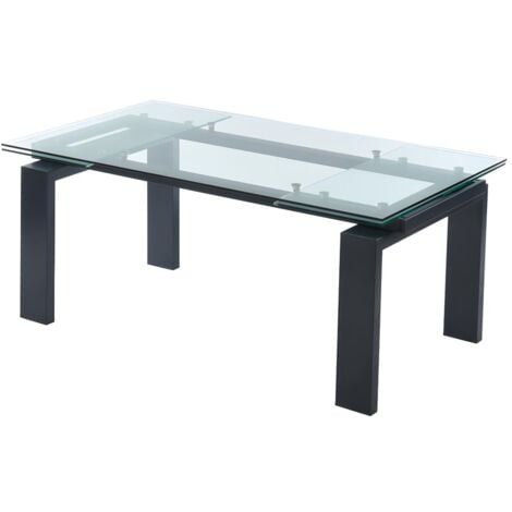 Table à manger extensible LUBANA - Verre trempé & métal - Noir - 8 à 10 personnes