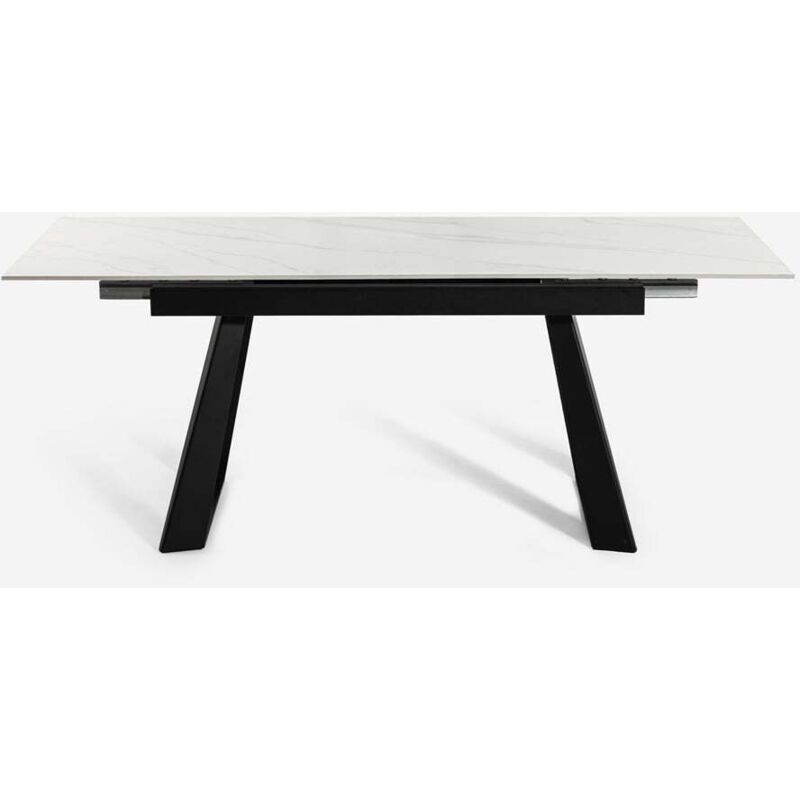 Table à manger extensible moderne 160-200x90cm effet marbre Caracas - Blanc Table à manger extensible moderne 160-200x90cm effet marbre Caracas - Blanc