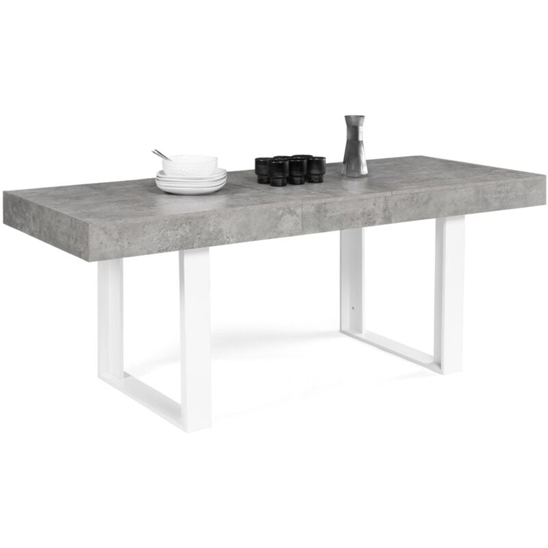 Idmarket - Table à manger extensible rectangle oregon avec rangement 4-8 personnes effet béton et blanc 160-200 cm