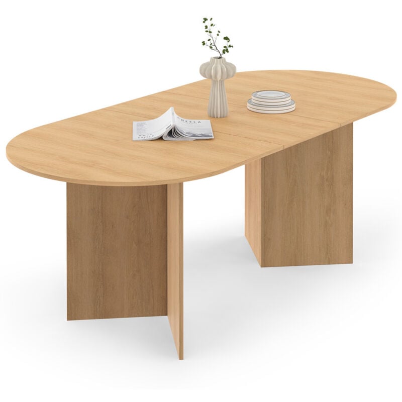 Idmarket - Table à manger extensible ovale marthe 6 -10 personnes bois façon hêtre 160-200 cm