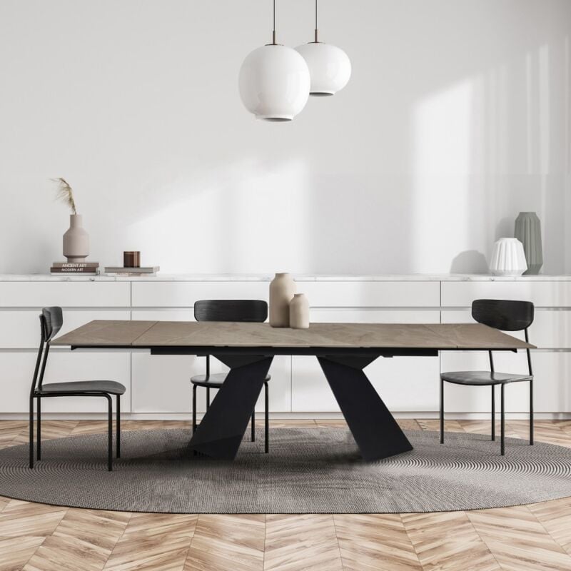 Table à manger extensible en pierre palacio 160x90cm + 2 allonges de 40cm - 10 personnes / Grise/ 240x91x75