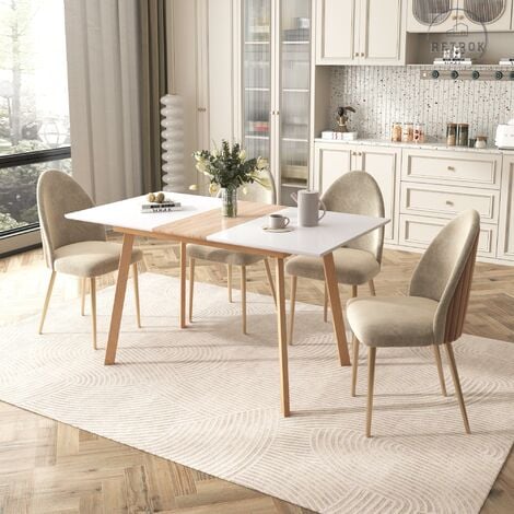 RETROK Table à manger extensible - Plateau de table moderne mat avec incrustations en bois massif - Double usage pour la maison et le bureau - 110/140x75x77cm -blanc