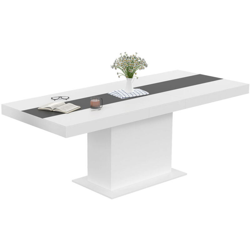 Idmarket - Table à manger extensible rectangle eden 6-10 personnes blanche et bande centrale grise 160-200 cm Idmarket - Table à manger extensible rectangle eden 6-10 personnes blanche et bande centrale grise 160-200 cm