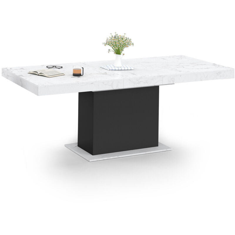 Idmarket - Table à manger extensible rectangle eden 6-10 personnes plateau effet marbre blanc alaska et noir 160-200 cm Idmarket - Table à manger extensible rectangle eden 6-10 personnes plateau effet marbre blanc alaska et noir 160-200 cm