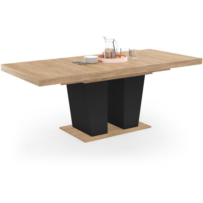 Table à manger extensible avec pied central bois et noir