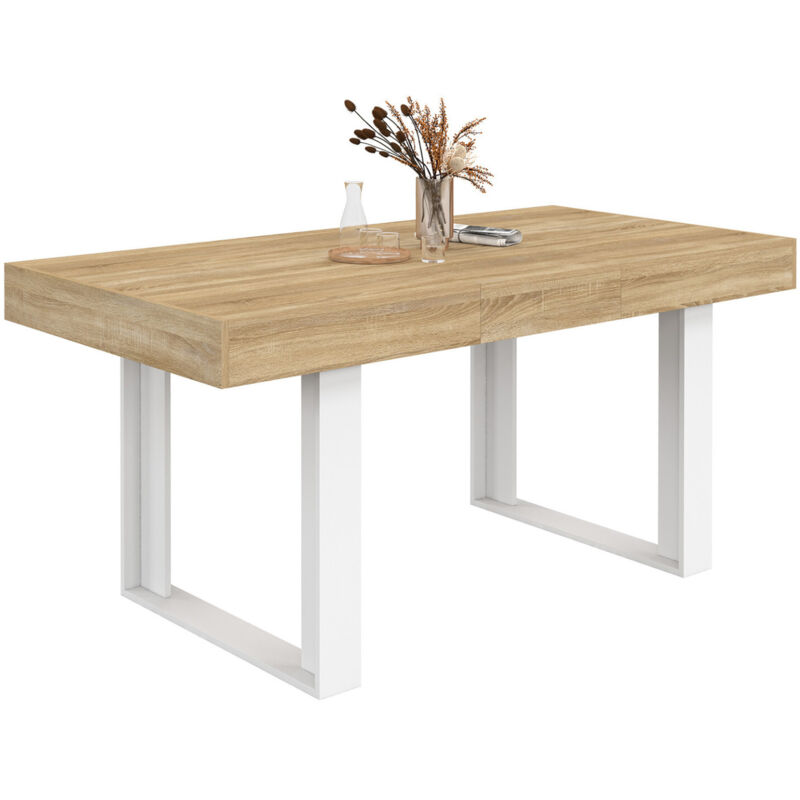 Table à manger extensible rectangle PHOENIX 4-6 personnes bois et blanc 120-160 cm Table à manger extensible rectangle PHOENIX 4-6 personnes bois et blanc 120-160 cm