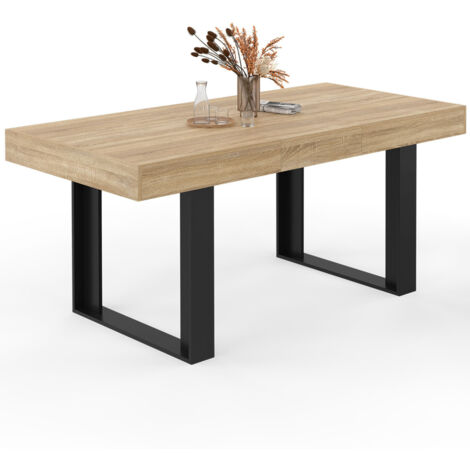 Table à manger extensible rectangle PHOENIX 4-6 personnes bois et noir 120-160 cm